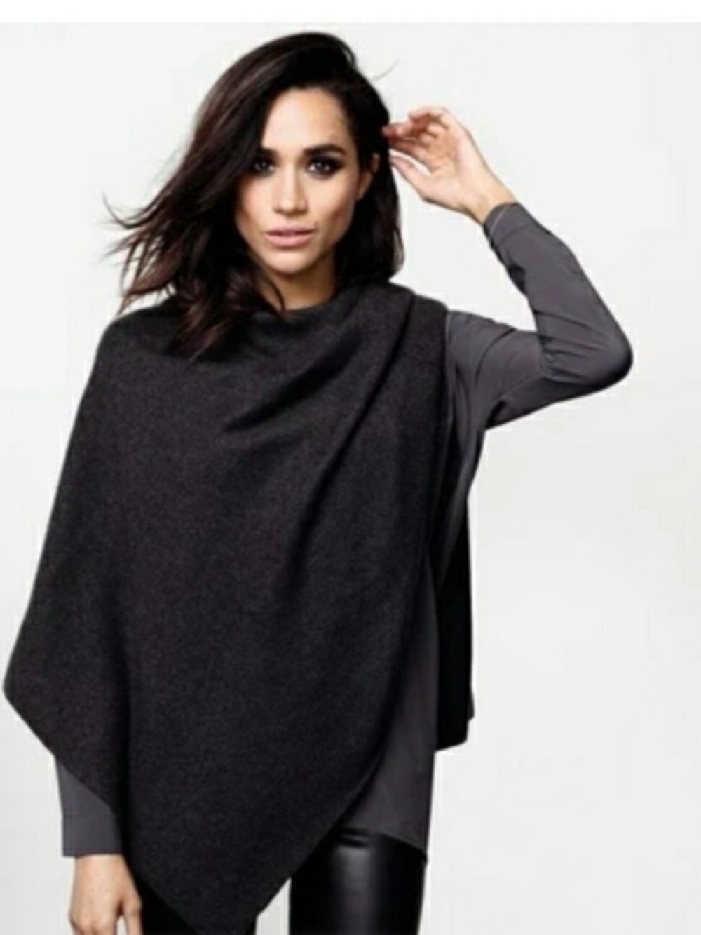 Meghan Markle x Reitmans Charcoal Asymmetric Cashmere Poncho Sweater - Women